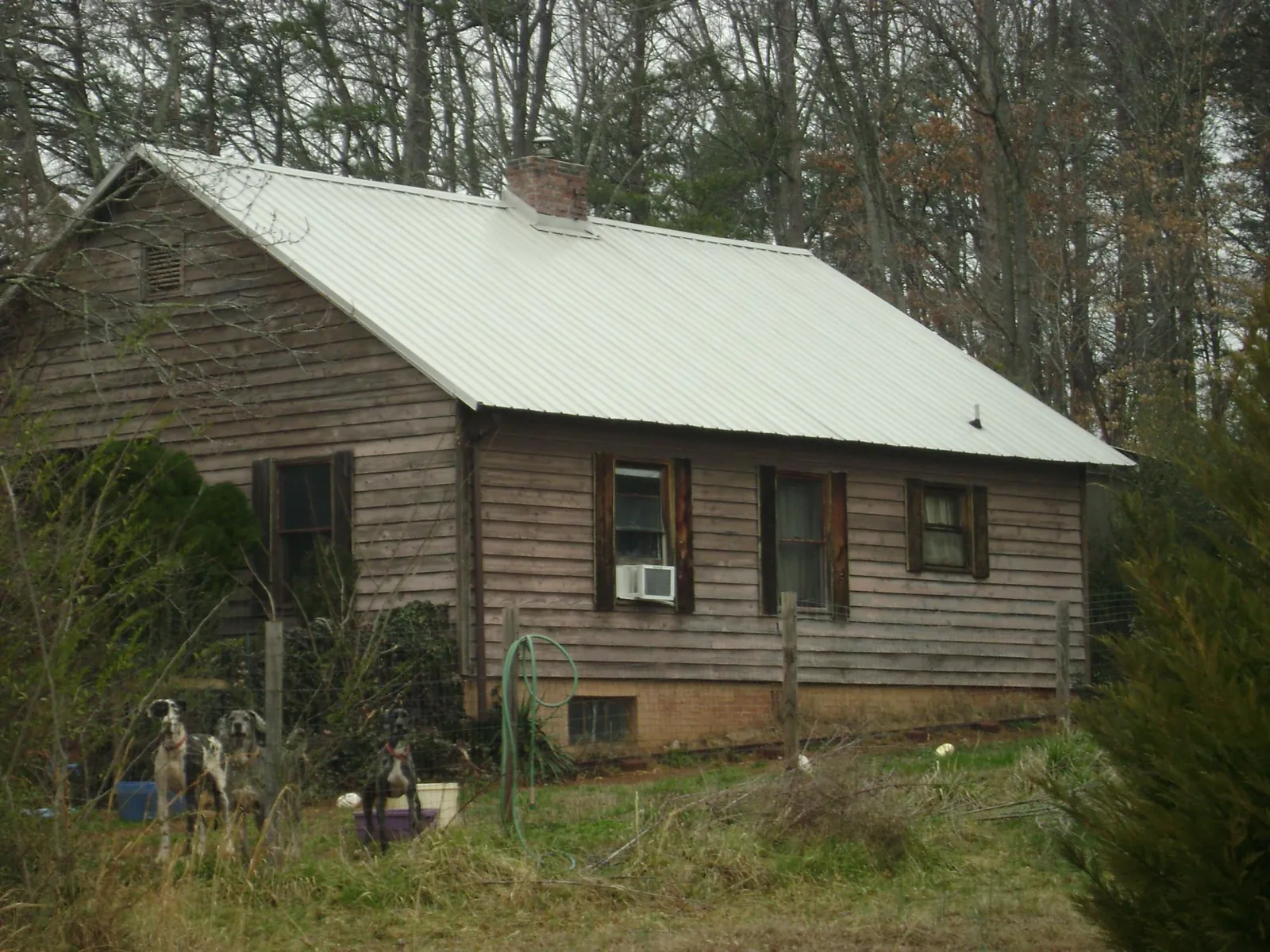 White metal roof on an old wood sided farmhouse, from a Asphalt Shingle Roof Repair job in Beaufort